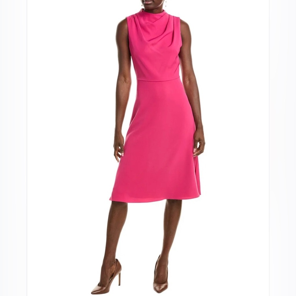 Black Halo Cleo Dress Women’s Pink Pleat Shoulders Side Slit Midi Dress Sz 10